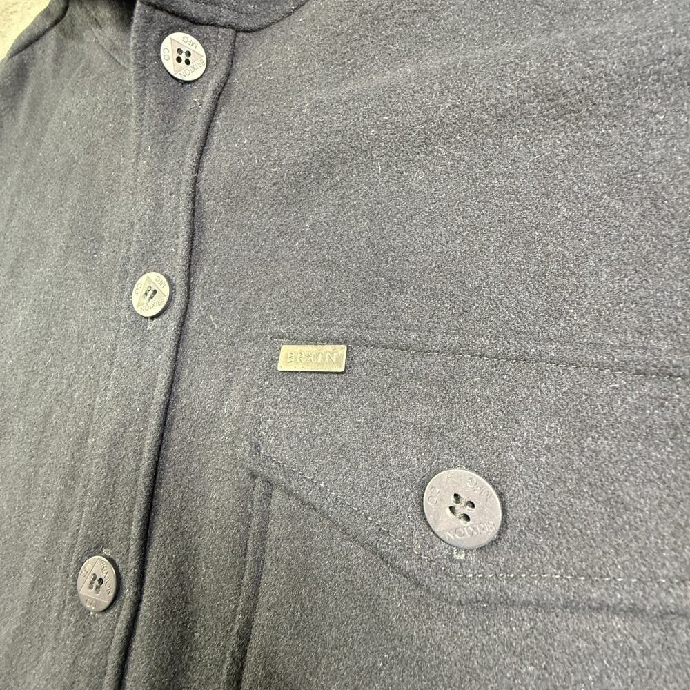 Brixton Wool Blend Jacket Coat Button Up Hooded Shacket Navy Blue Mens L - Picture 4 of 9